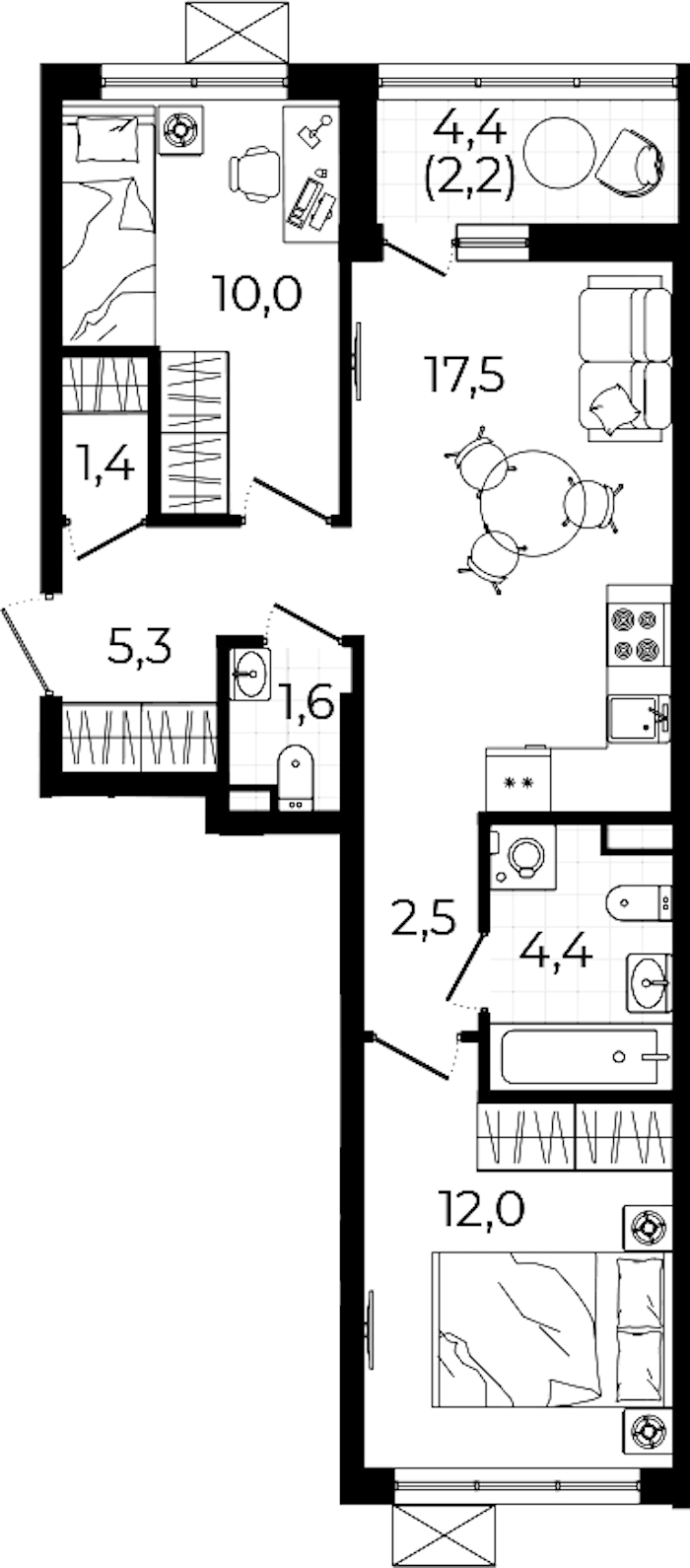 2-комнатная квартира 56.9 м², 11/12 эт., ЖК «А101 Всеволожск»